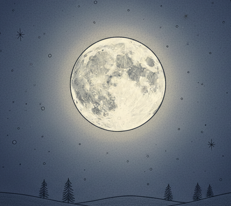 simple drawn image of a night time with the moon centered